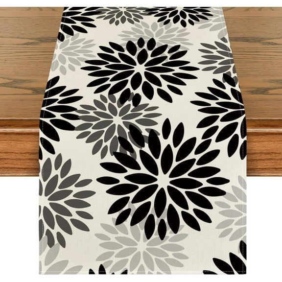 Black Dahlia Floral Pinnata Halloween Table Runner, Fall Autumn Kitchen Dining Table Decoration for Home Party Decor 13x36 Inch