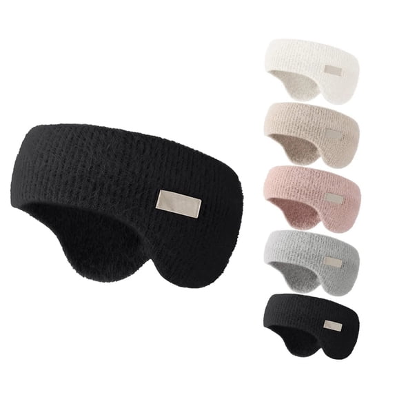 Fleece Ear Warmer Headband for Men Women, Winter Running Headband Ear Covers for Cold Weather Ear Muffs for Jogging Skiing Hiking Cycling Black Free