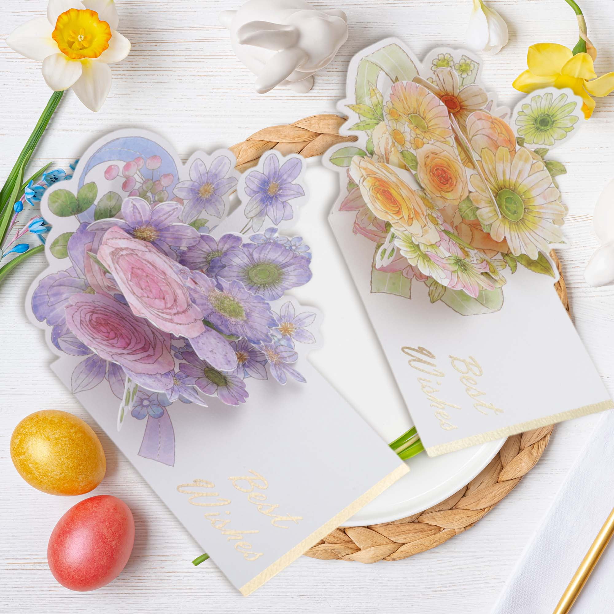 Unique Bargains Pops Up Bouquet Card 3D Greeting Cards with Envelope Yellow