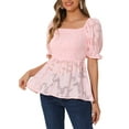 thumbnail image 4 of INSPIRE CHIC Women's Smocked Square Neck Ruffle Short Sleeve Peplum Blouse XS Light Pink, 4 of 6