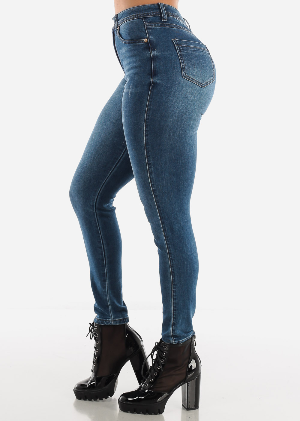 Womens Juniors High Waisted Dark Skinny Jeans - 5 Pocket Denim Jeans - Stretchy Denim Pants 11068O - image 2 of 3
