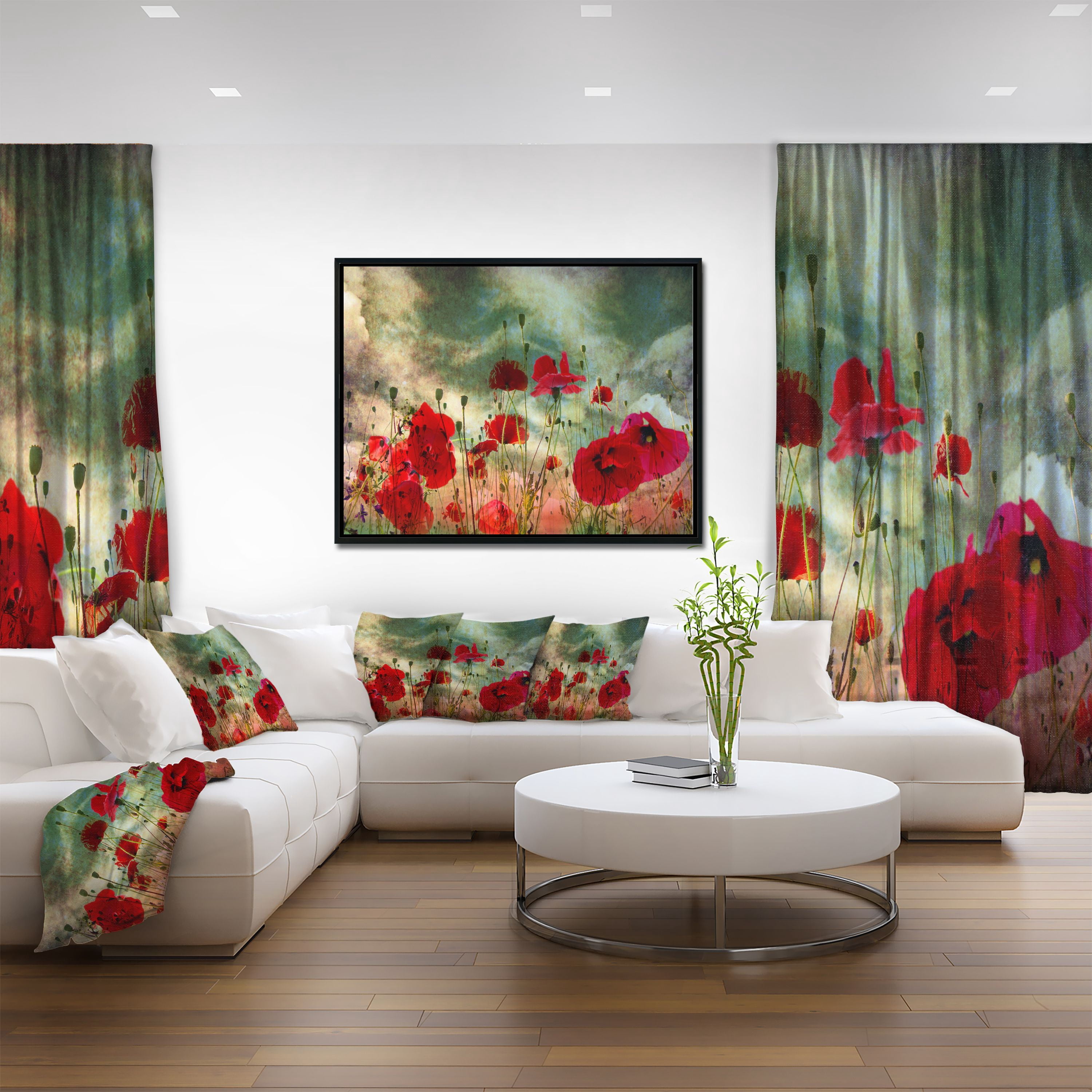 Designart ' Wild Red Poppy Flowers in Sky ' Floral Framed Canvas Art Print