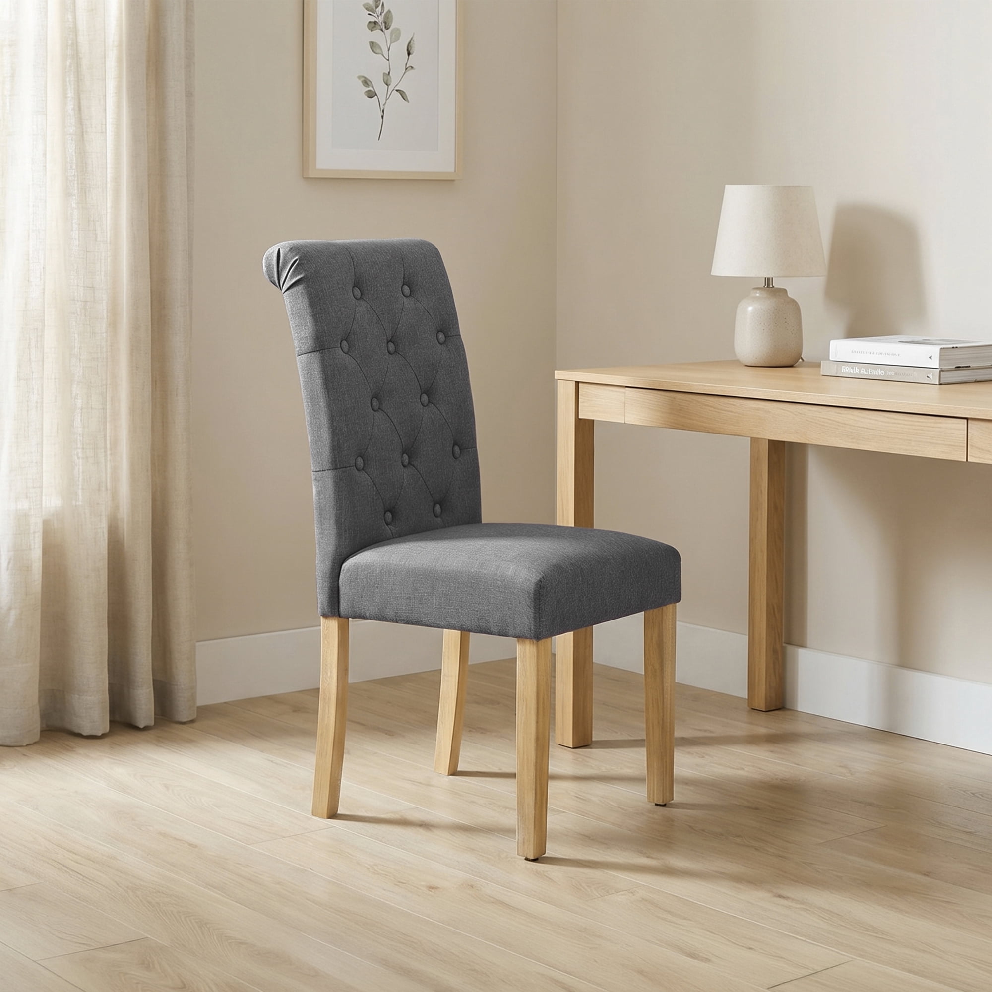 Alden Design Upholstered Dining Chair High Back Padded Parsons Chairs Tufted Dining Chair, Set of 2, Dark Gray