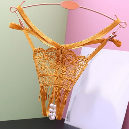 

Underwear for Women Plus Size Women Lace Underwear Lingerie Thongs Panties Ladies Underwear Underpants Yellow One Size