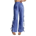 thumbnail image 2 of Womens Gingham Plaid Wide Leg Pants Y2k Lounge Pants Lace Up Loose Trousers Blue S, 2 of 8