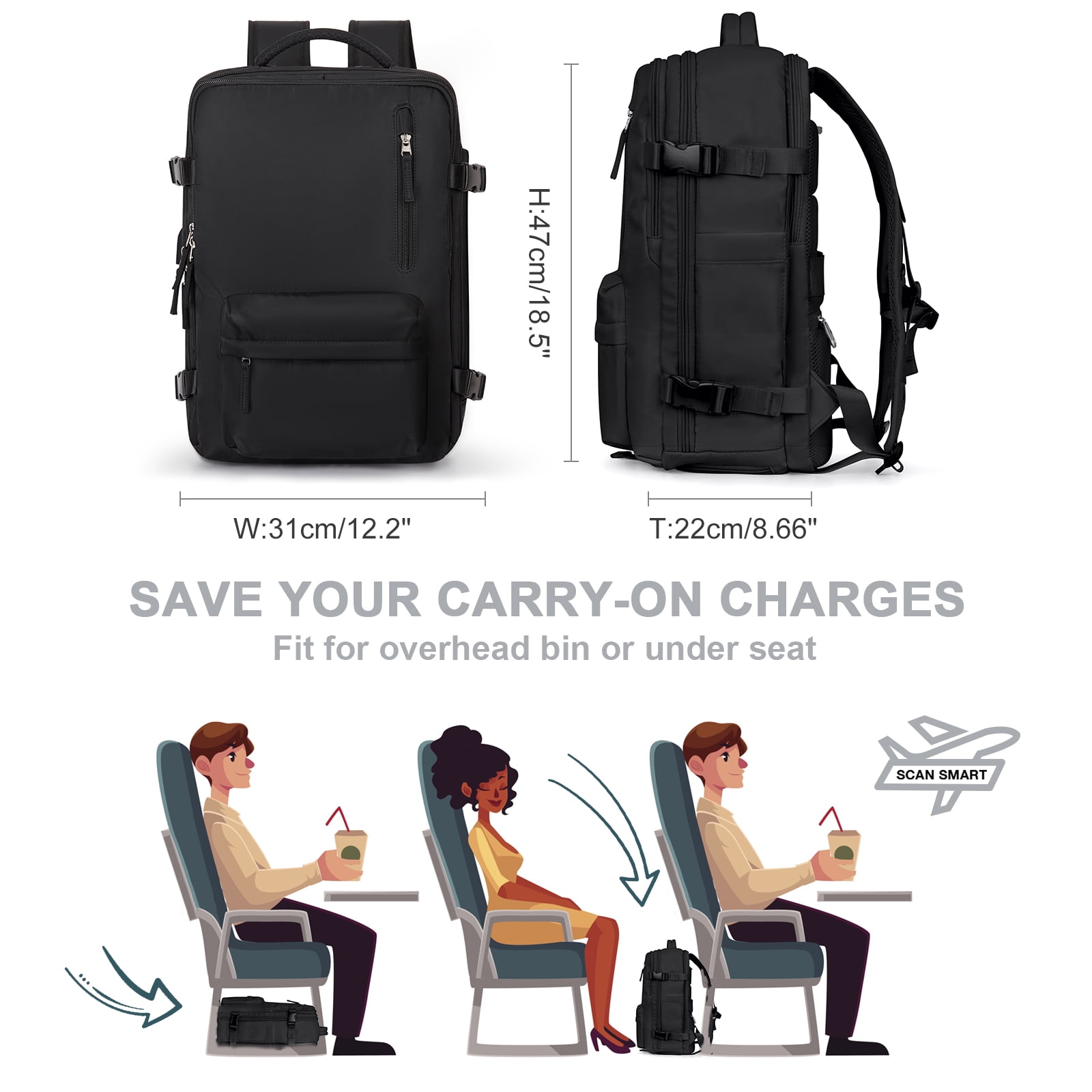 Large Backpack Women, Carry On Backpack,Hiking Backpack Waterproof Outdoor Sports Rucksack Casual Daypack School Bag Fit 14 Inch Laptop with USB Charging Port Shoes Compartment