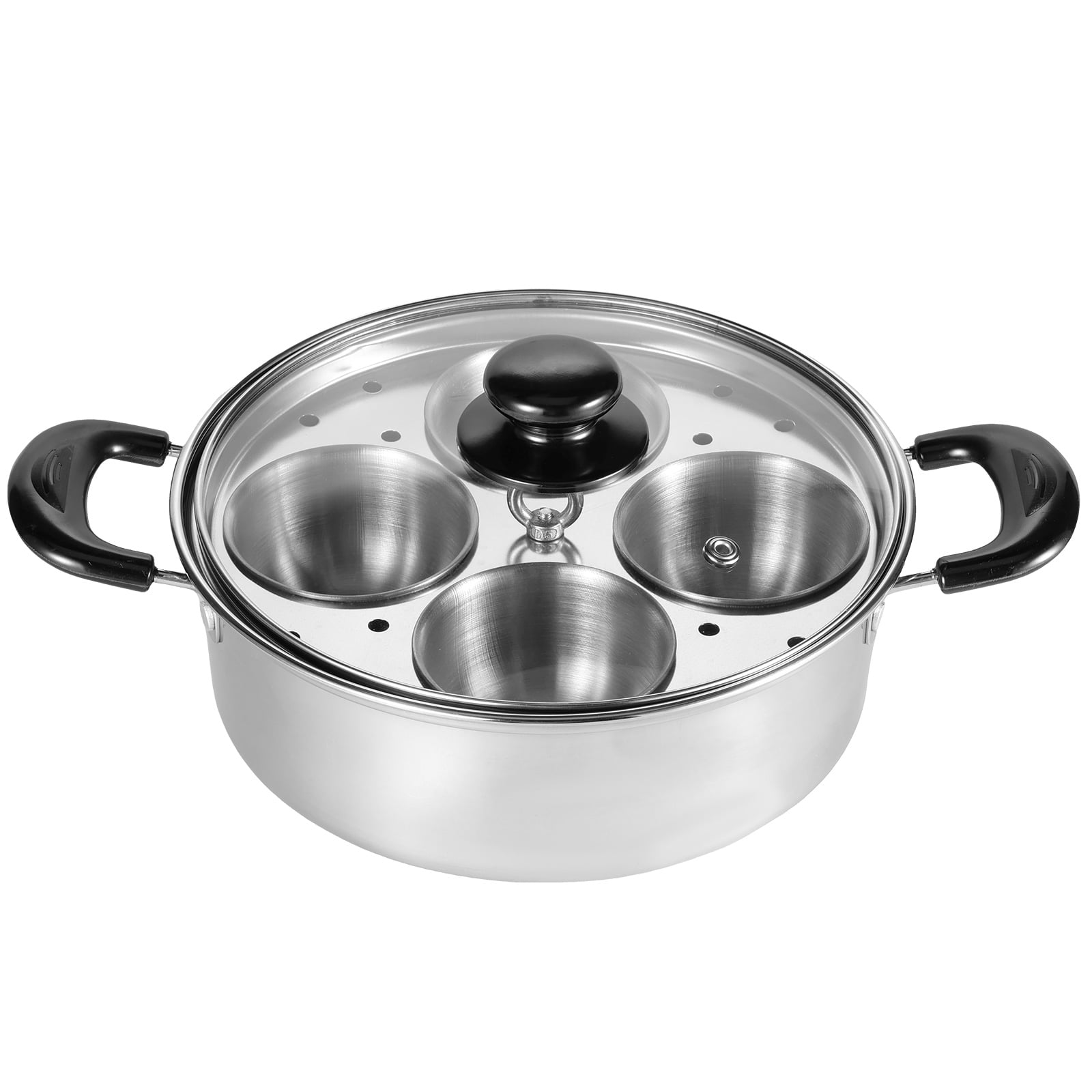 Ihvewuo Egg Poacher Cookware, Stainless Steel Poached Egg Maker Pot, Egg Poaching Pan with 4 Cups, Poached Egg Cooker Pot for Induction Cooktop Gas Cooktop 8.66x7.87x2.68in