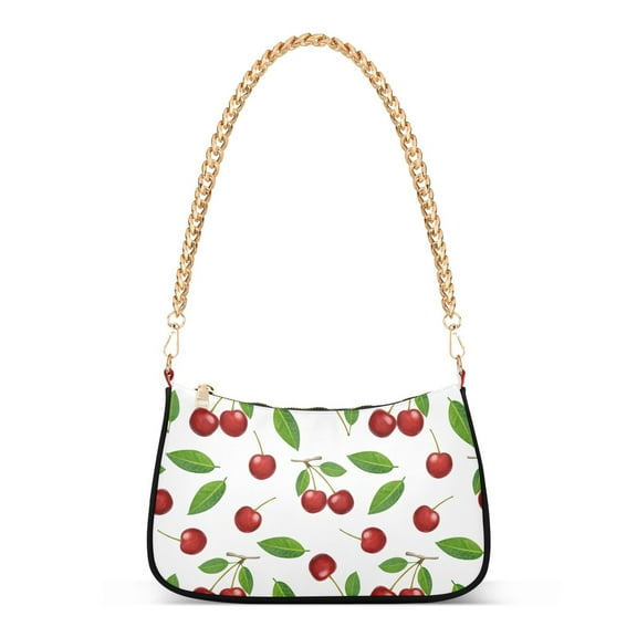 Womens Chain Shoulder Bag Cherry with Leaves Classic Tote Handbags Fashion Clutch Hobo Purse with Zipper for Travel Casual
