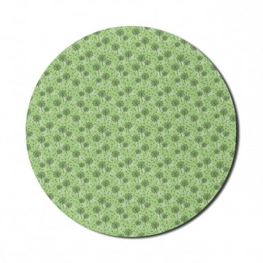Botanical Mouse Pad for Computers, Repeating Pattern in Pastel Tones Taraxacum Dandelion Garden Artwork, Round Non-Slip Thick Rubber Modern Mousepad, 8" Round, Green and Dark Grey, by Ambesonne