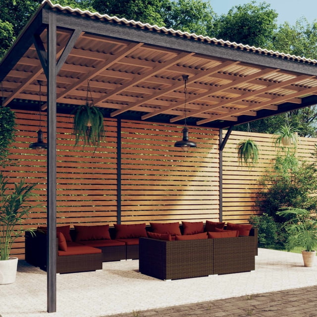 vidaXL 9 Piece Garden Lounge Set with Cushions Brown Poly Rattan