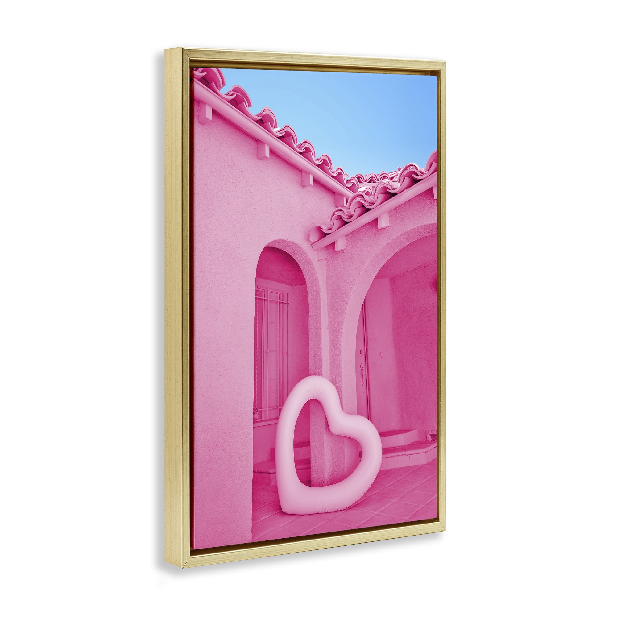 Stupell Industries Pink Pop Heart at Villa Gold Framed Floater Canvas Wall Art, design by LISH Creative