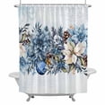 thumbnail image 2 of Christmasf Flower Shower Curtain for Bathroom Decor, Blue Poinsettia Floral Xmas Balls Snowflakes Winter Waterproof Fabric Shower Curtain, 60"x72" Set with 12 Hooks, 2 of 9