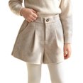 thumbnail image 2 of Trikvn Girls Dressy Wool Blend Shorts High Elastic Waist Pleated Front Fall Winter Warm Uniform Shorts with Pockets, 2 of 9