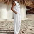 thumbnail image 4 of YYV Two Piece Sets for Women Summer Casual Two Piece Set Lapel Top and Wide Leg Pants Lounge Outfit White XXL, 4 of 6