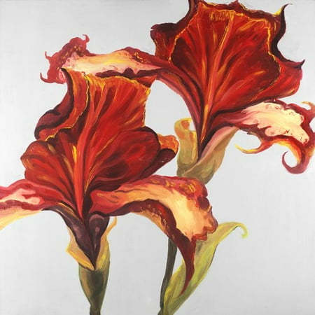Lilies Oil Painting - Winston Porter 'Lilies with Fall' Oil Painting Print on Wrapped Canvas