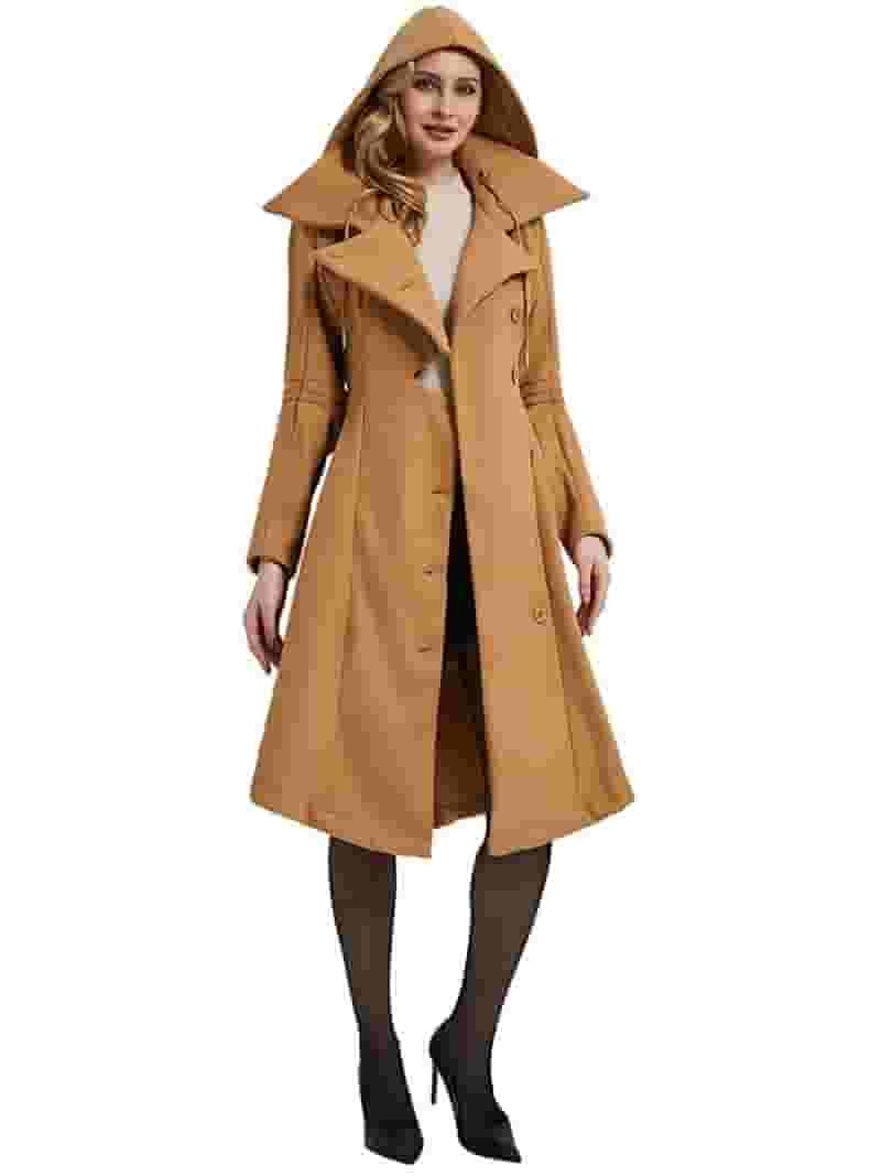 【BRICK】WOOLEN AMPLE LID COAT YOUI-GIFTS Women's Trench Coat Goth Wool Blend Pea Jacket