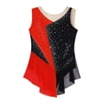 thumbnail image 3 of MSemis Kids Girls Shiny Diamond Color Block Mesh Splice Gymnastics Leotard Skating Jumpsuit Dance Red 14, 3 of 7