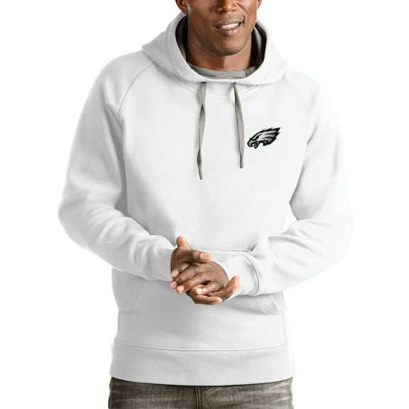 Men's Antigua White Philadelphia Eagles Logo Victory Pullover Hoodie