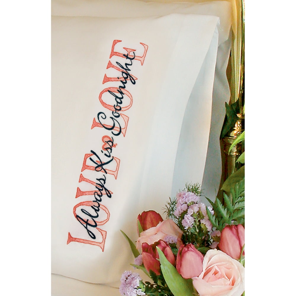 Dimensions Always Kiss Goodnight Pillowcase Pair Stamped Cross Stitch
