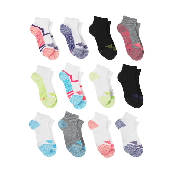 Hanes Girls Socks, 12 Pack Cool Comfort Ankle Socks, Sizes S-L