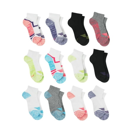 Hanes Girls Socks, 12 Pack Cool Comfort Ankle Socks, Sizes S-L