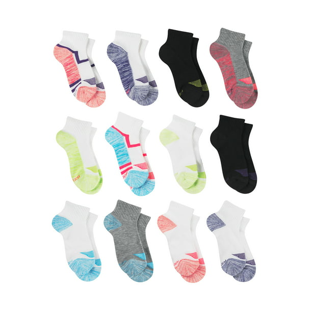 Hanes Girls Socks, 12 Pack Cool Comfort Ankle Socks, Sizes S-L ...