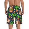 thumbnail image 3 of Kll Cute Hedgehogs Cactus Blue Men'S Casual Summer Beach Shorts Hawaiian Shorts With Pockets-Small, 3 of 9