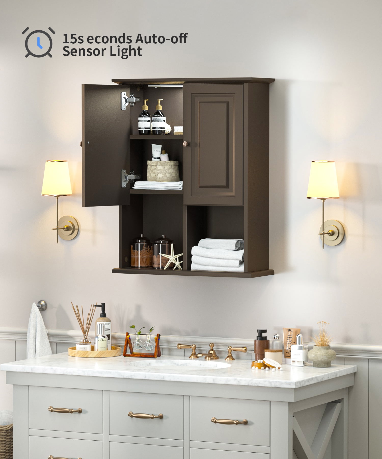  HAIOOU Bathroom Wall Cabinet with Motion Sensor LED