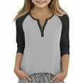 thumbnail image 1 of Cowsor Girl's Casual 3/4 Sleeve T Shirts Button V Neck Tunic Blouses Color Block Basic Tee Tops Loose Fit Summer Shirt, 1 of 6