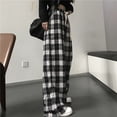 thumbnail image 2 of VNKIDY Women's Casual Pants Plaid Pattern Wide Leg Pants Drawstring Waist Comfortable Fabric Trousers For Casual Daily Outdoor Leisure Activities Stylish Trousers, 2 of 9