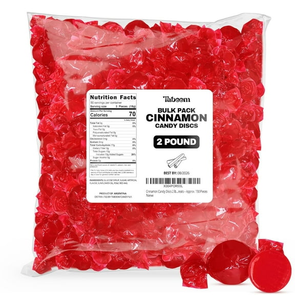 Cinnamon Discs Bulk Candy 2 lbs Bag – Approx. 150 Cinnamon Disk Candy Individually Wrapped Spicy Cinnamon Hard Candy for Parties & Holidays