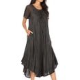 thumbnail image 3 of Sakkas Egan Long Embroidered Caftan Dress / Cover Up With Embroidered Cap Sleeves - Black - One Size Regular, 3 of 5