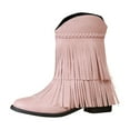 thumbnail image 2 of Hinvhai Cowboy Boots Clearance for Women,Fashion Mid Calf Square Toe Western Boots for Women Low Heel Leather Fringe Boots Wide Calf Boots Pink 9(43), 2 of 3