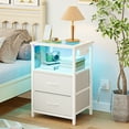 thumbnail image 4 of TOMNK Nightstand with LED Lights & Charging Station, Side Table with Tempered Glass Top, USB Ports & Outlets, Fabric Drawers for Bedroom/Living Room, White, 4 of 9