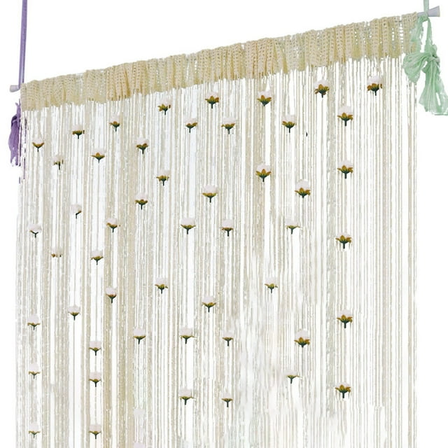 TIELUTT Rose Thread Door Curtain 2024 39x79 Inch String Curtain with Roses Room Divider Decoration Light Curtains 84 Rosette Curtains with Tiebacks Curtains Darkening Panels for Windows Shirt Curtains