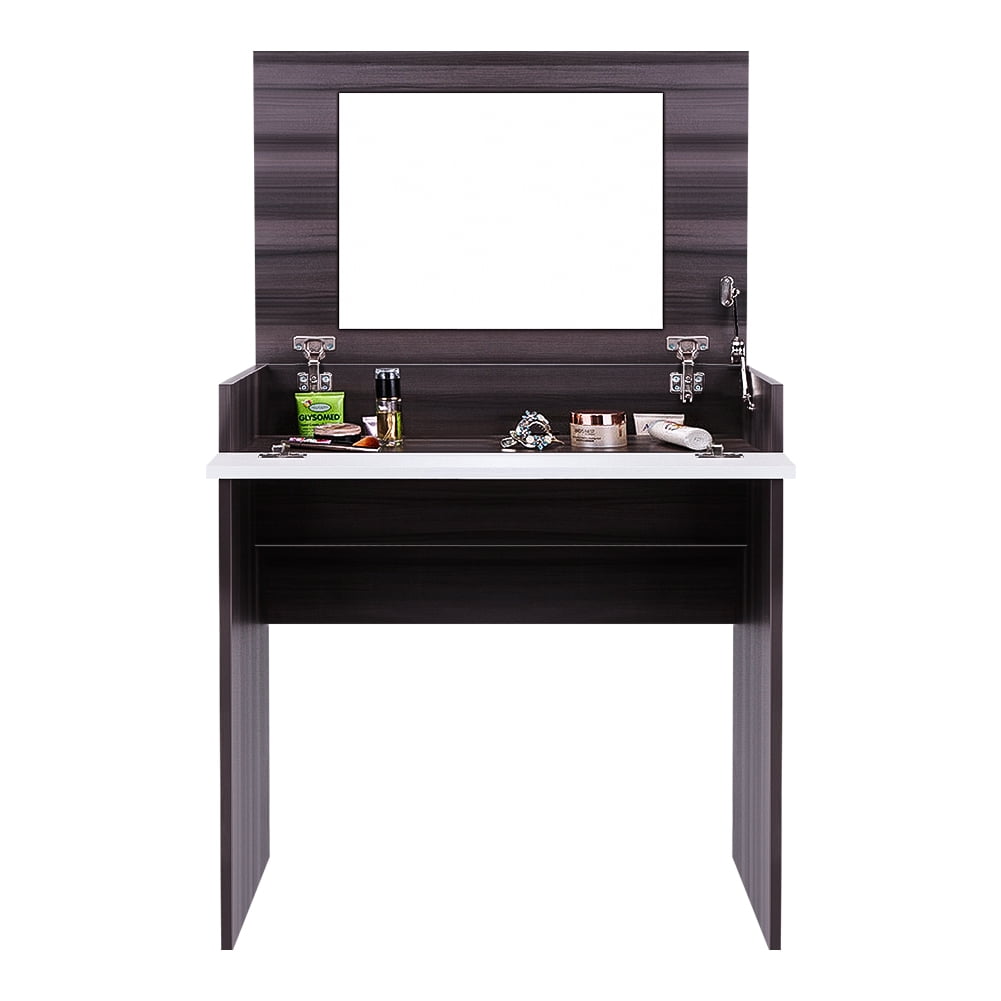 Lowestbest Makeup Vanity Set, Dressing Table with Flip up Mirror and Hidden Storage Box, Ebony&White Lowestbest Makeup Vanity Set, Dressing Table with Flip up Mirror and Hidden Storage Box, Ebony&White