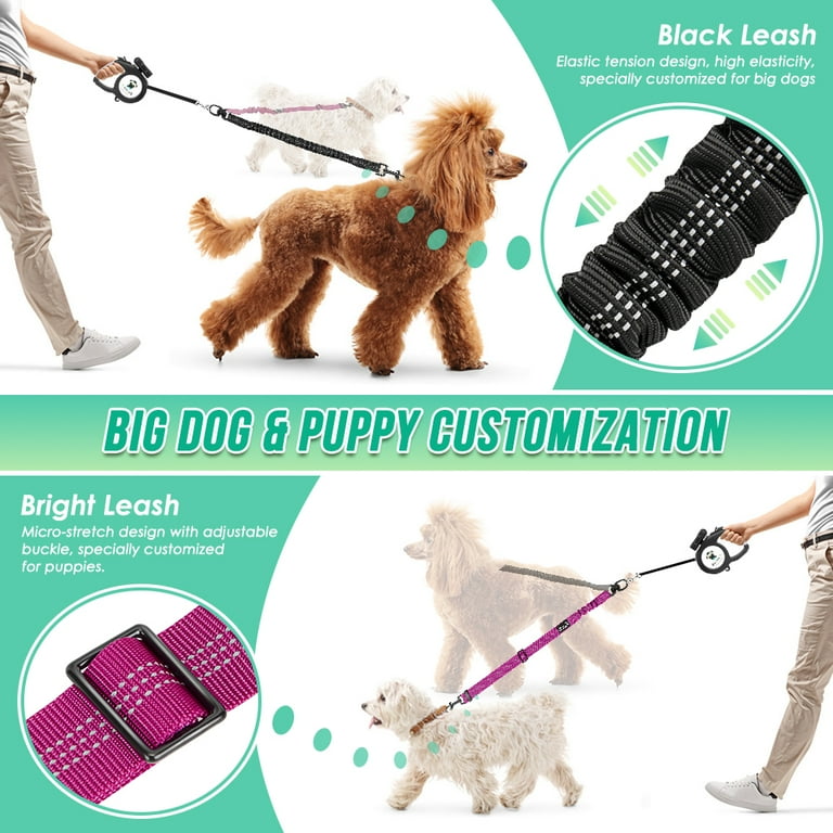 AUTOWT Two Dog Lead, 2 in 1 Adjustable Strap and Shock Absorbing Bungee No Tangle Dual Training Splitter fit all size