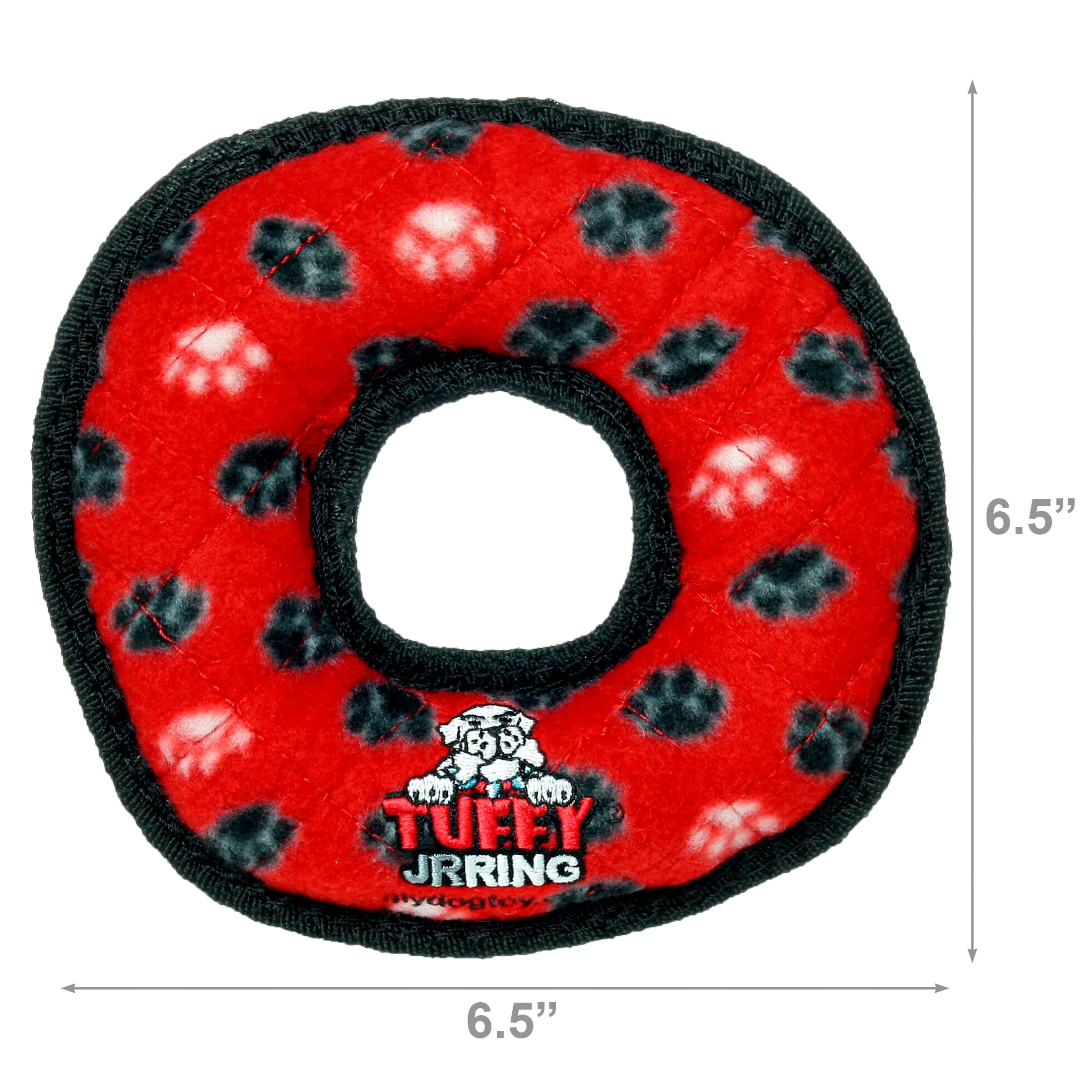 Tuffy Jr Ring Red Paw Durable Plush Dog Toy