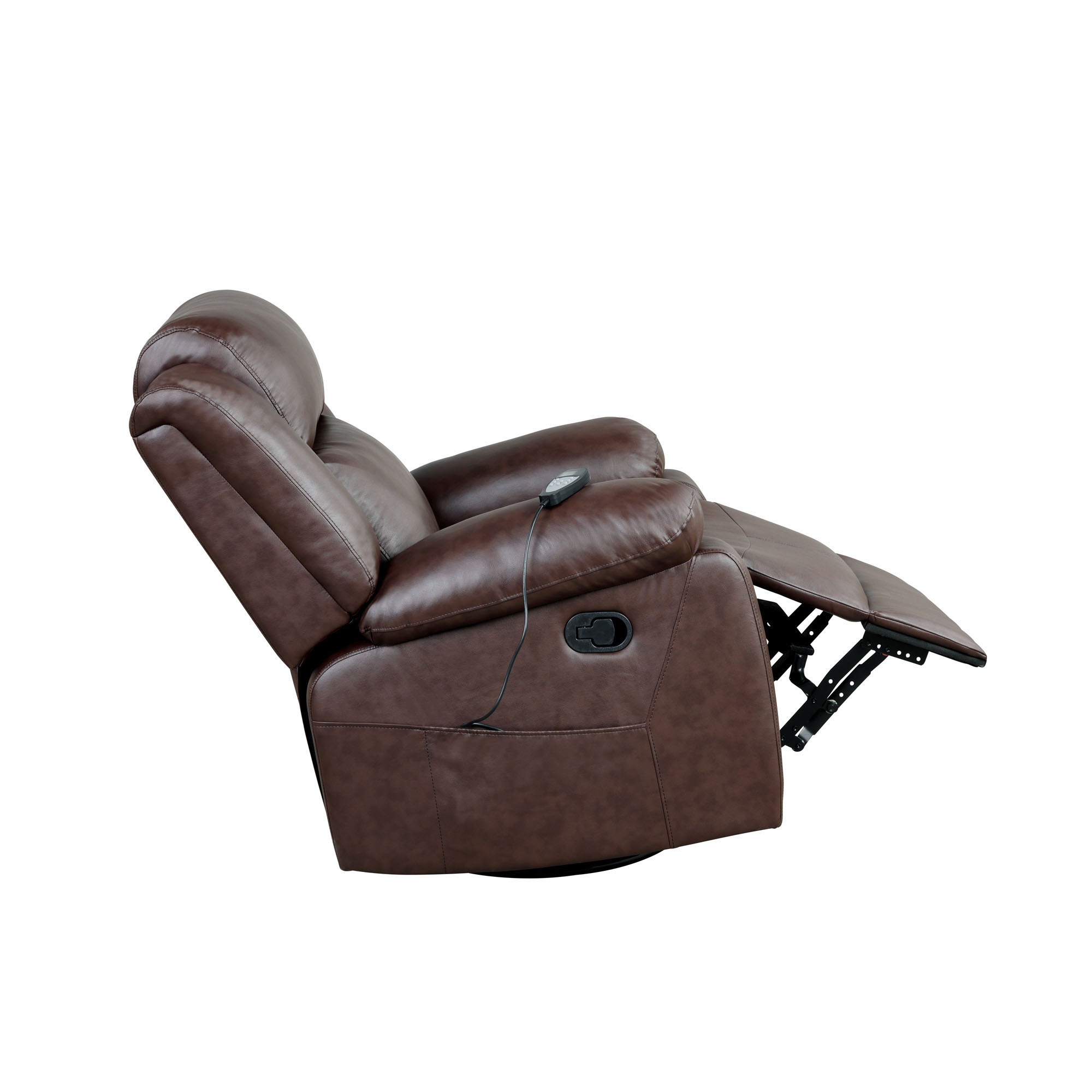 Elm & Oak Maxima Standard Manual Swivel Recliner with Massage and Heat, Brown Faux Leather - image 4 of 13