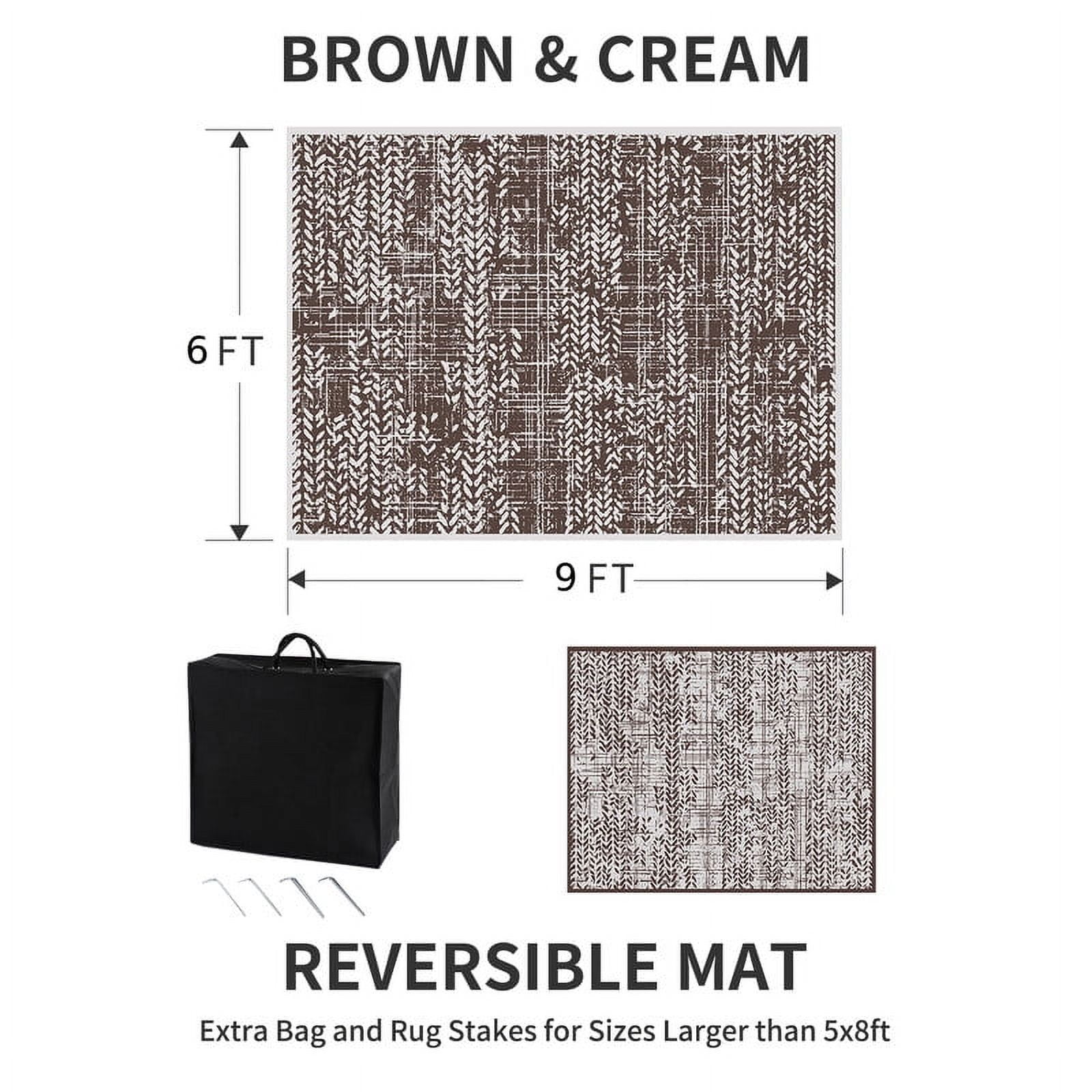 VUNATE Outdoor Rug 6'x9' Waterproof Reversible Carpet Patio Rug Plastic Indoor Outdoor Rug Portable Modern Large Straw Mat for Picnic RV Camping Porch Garden Picnic Deck Balcony Brown and Beige