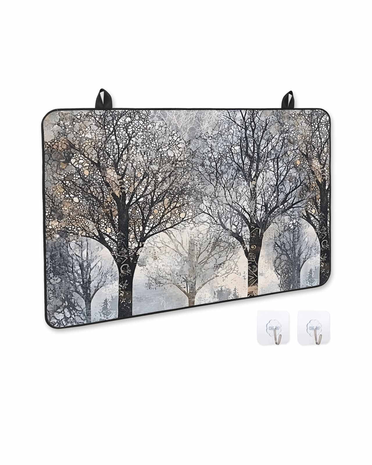nqOlkjepod Large Induction Cooktop Protector Mat 24"x21", Black Grey Forest Stove Top Covers for Electric Stove, Vintage Watercolor Tree Tunk Stove Burner Cover Mats, Glass Top Stove Cover