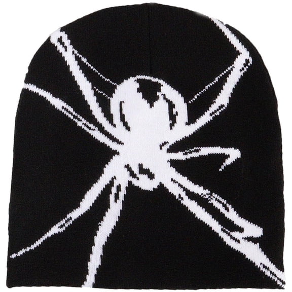 Hzzsbu Spider Pattern Pile Cap Halloween Knitted Beanie Gothic Knitting Hat Winter Warm Headwear for Personality Halloween Dress