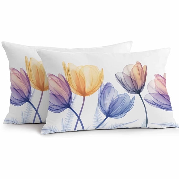 X-ray Floral Outdoor Waterproof Pillow Covers 20x12 Pack of 2 Yellow Brown Tulips Flower Blue Leaf Spring Decorative Outdoor Pillow Covers Square Cushion Cases for Patio Furniture Pergola Couch
