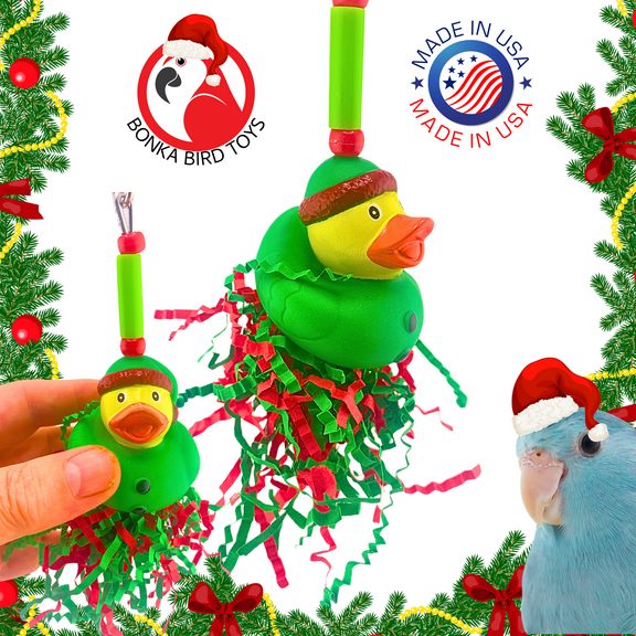 Bonka Bird Toys 2726 Christmas Elf Duck Festive Forage Chew Parrot Cage Toy Pet