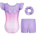 thumbnail image 2 of Girls Gymnastics Leotard with Shorts & Hair Tie, Shiny Ruffle, 2 of 8