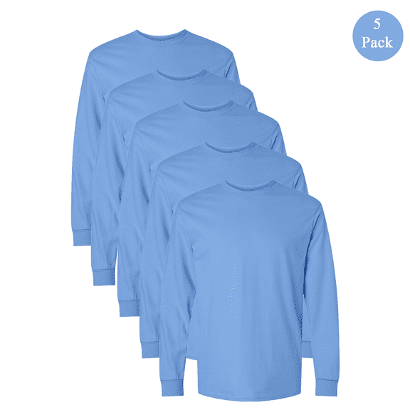 Gildan Ultra Cotton Taped Neck T-Shirt for Men, 5 Pack Long Sleeve Classic Carolina Blue Tee, S