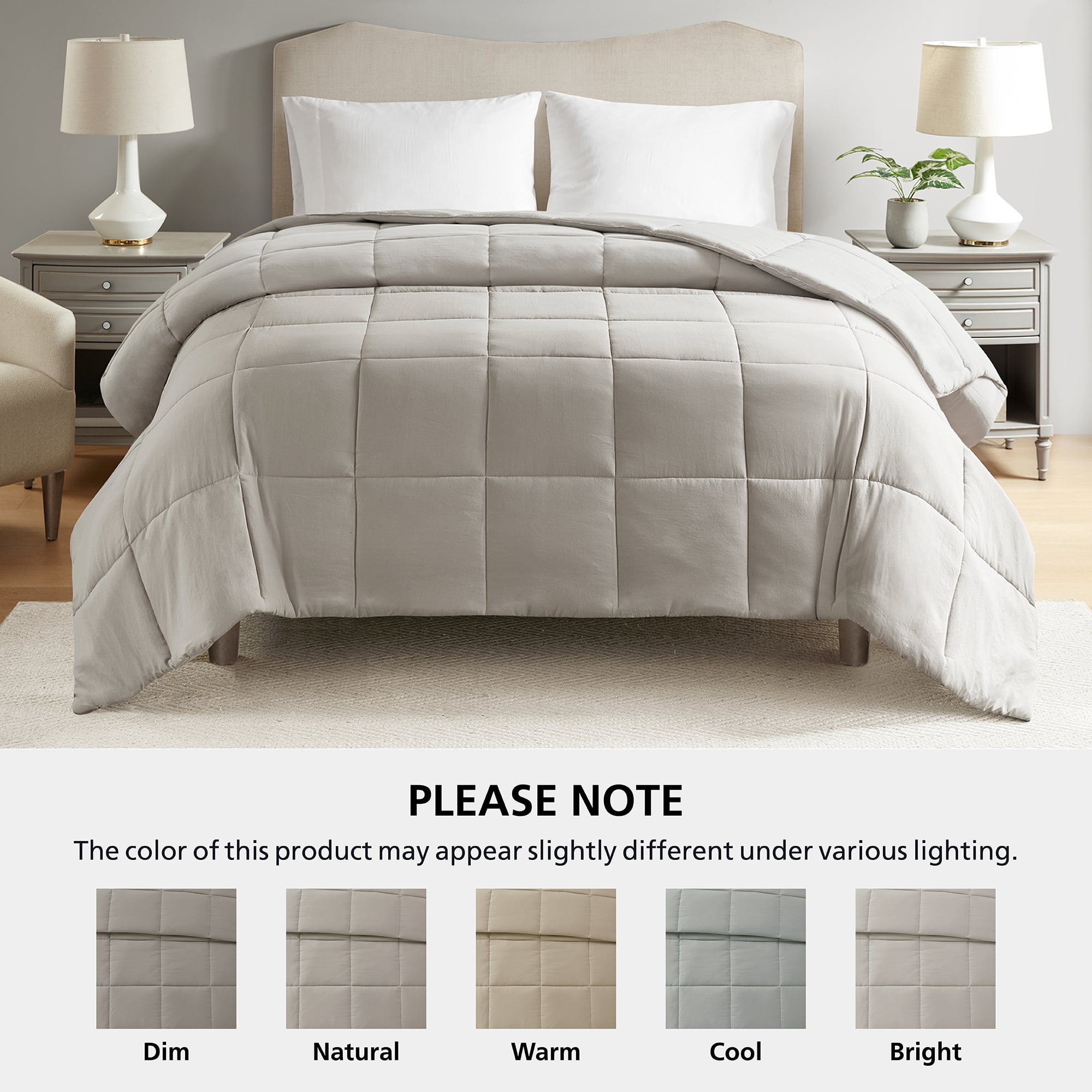 Mainstays Full/Queen Comforter, Down Alternative, All-Season, Stone