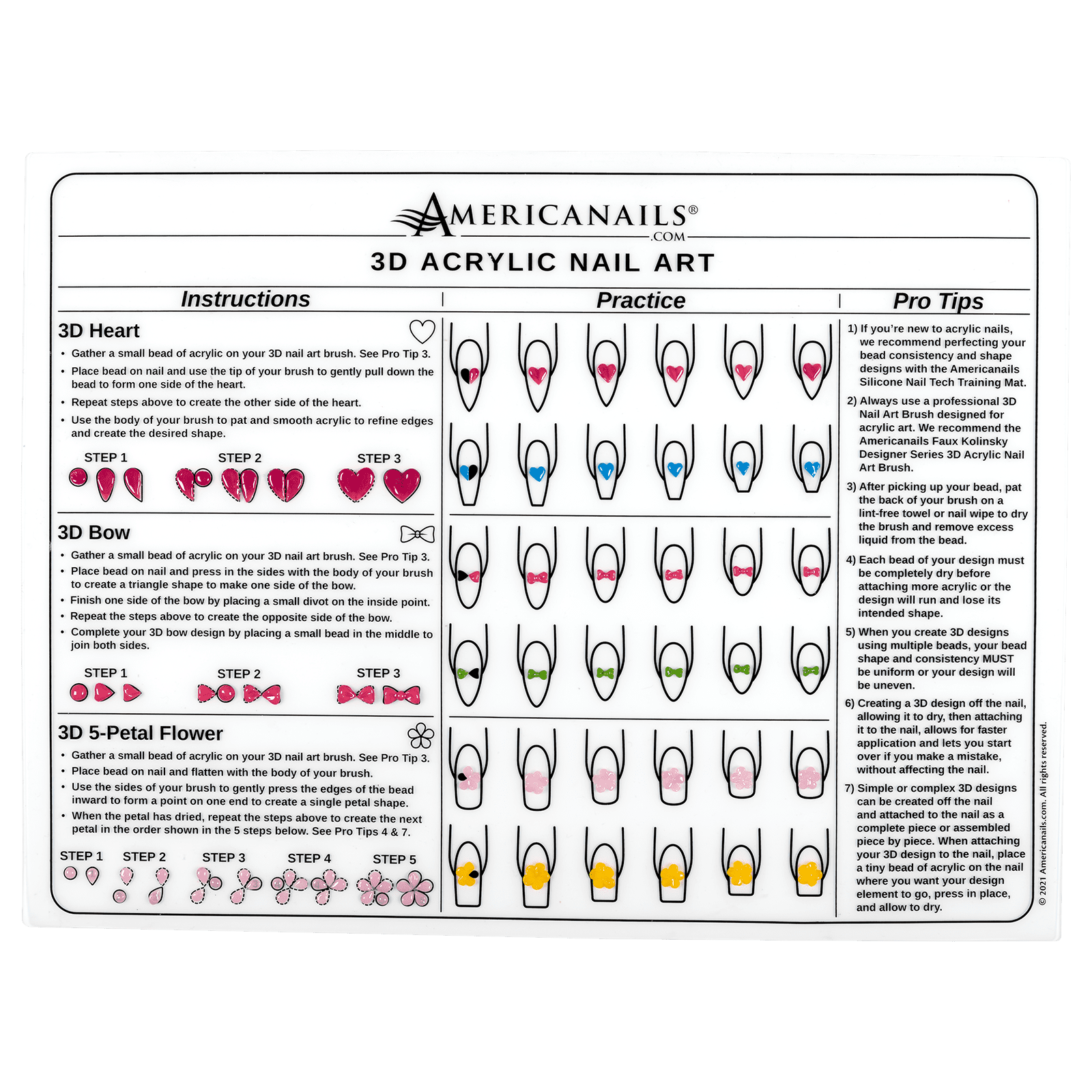 Americanails 3D Acrylic Nail Art Training Mat Silicone Trainer Sheet