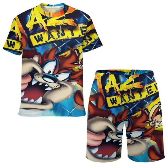 Kids Taz Animal Mania T Shirt Set Graphic Short Set Summer Outfit Set for Boys Girls