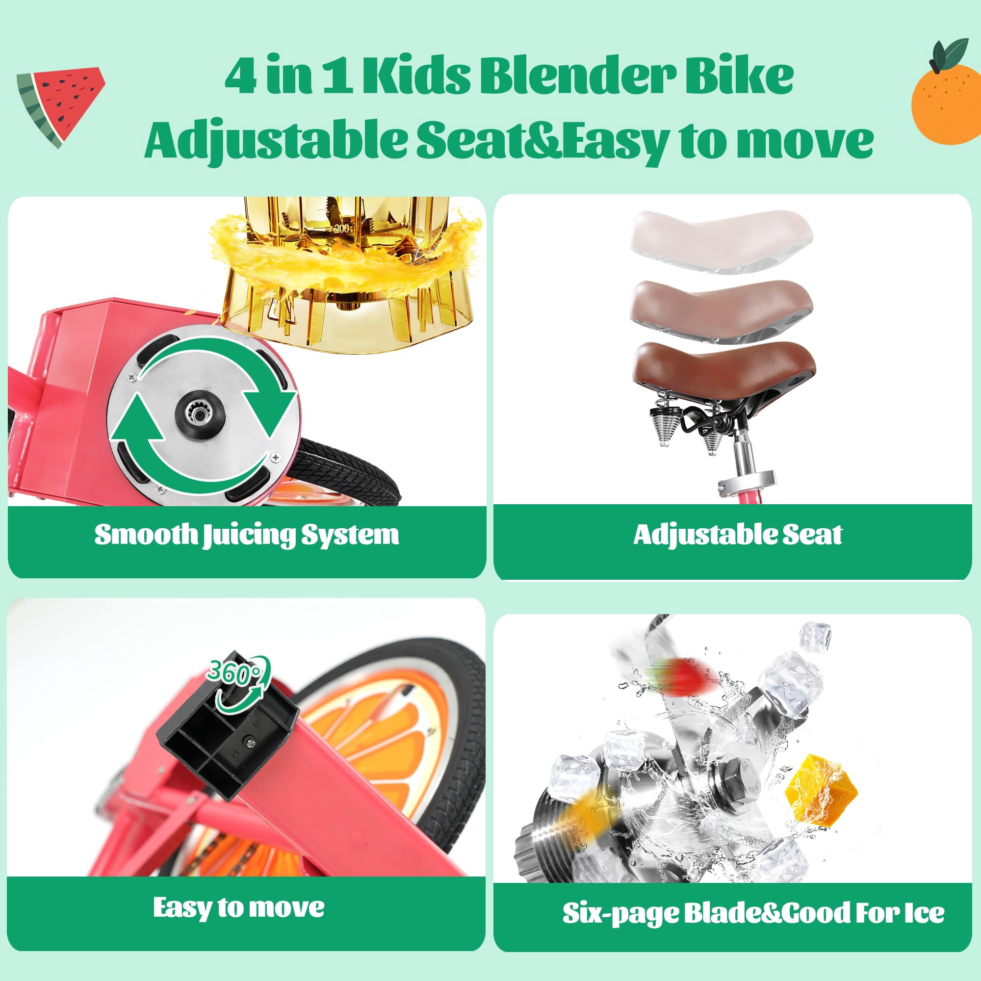 Kids Blender Bike Stationary Bicycle with Fruit Juicer & Smoothie Maker for Children 6-15, Indoor Outdoor School Party Activities, Pink